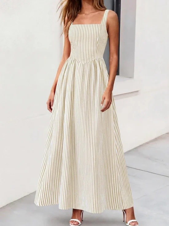 Neutral Beige Striped Maxi Dress - Picture 2 of 2